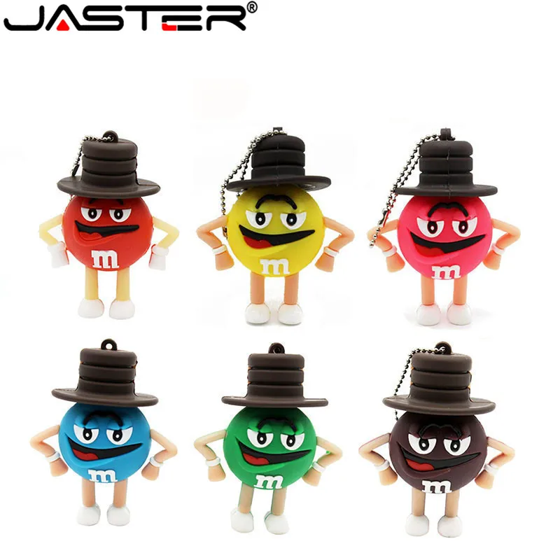 JASTER Pendrive 32GB USB Flash Drive Kartun M & M Kartu Memori Flash Drive 64GB Usb Stick Pendrive 16G Hadiah Terbaik