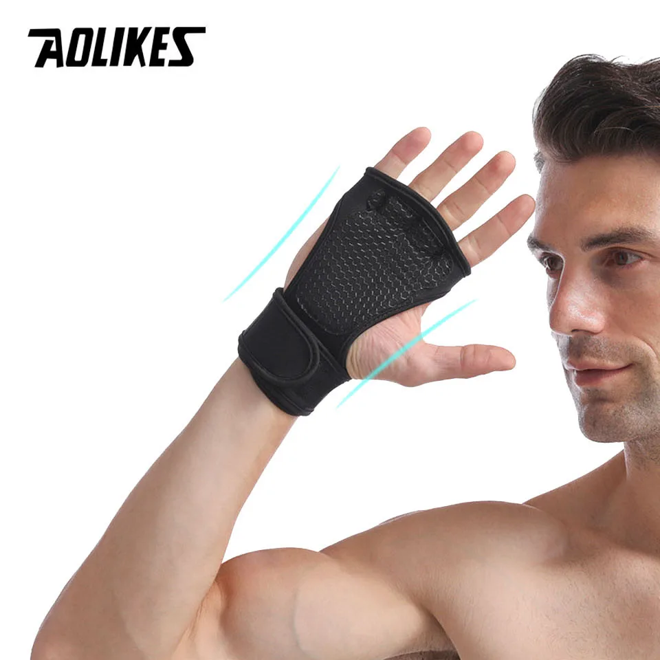 AOLIKES Weight Lifting Gloves Training Gym Grips Fitness Glove Women Men Crossfit Bodybuilding Wristbands Hand Palm Protector