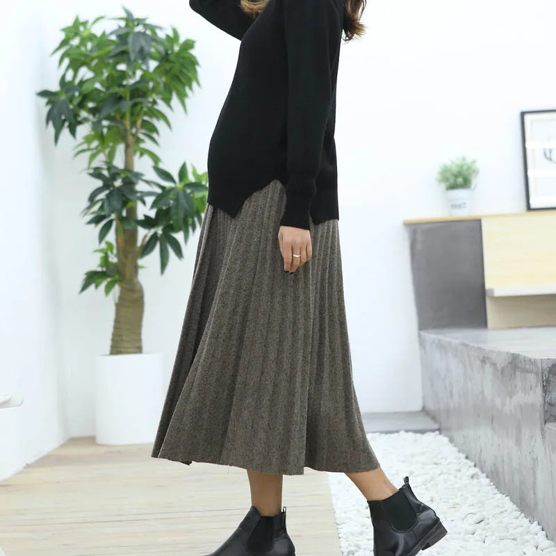 New Autumn winter Maternity Fashion Dresses woolen pleated skirt Pregnant women Clothes High Waist Long Skirts