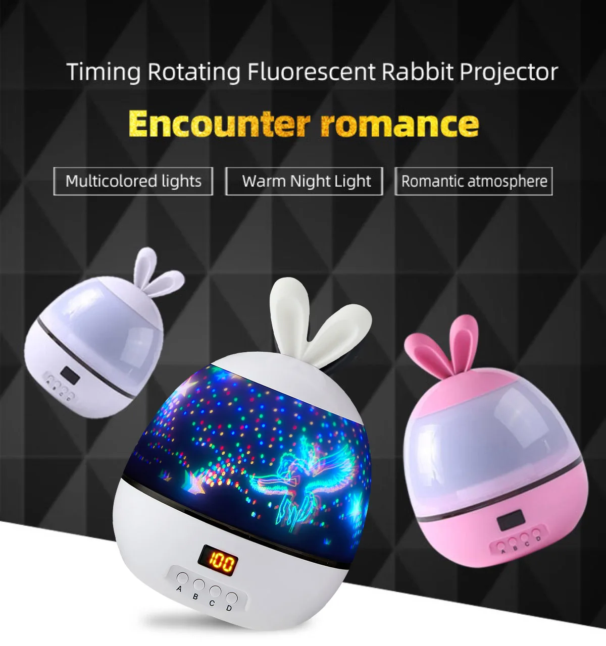 Rabbit Style Led Stars Projector Nightlight Night Lights With Timer Rotat Sleeping Light Projector Light Children Kids Gift D30