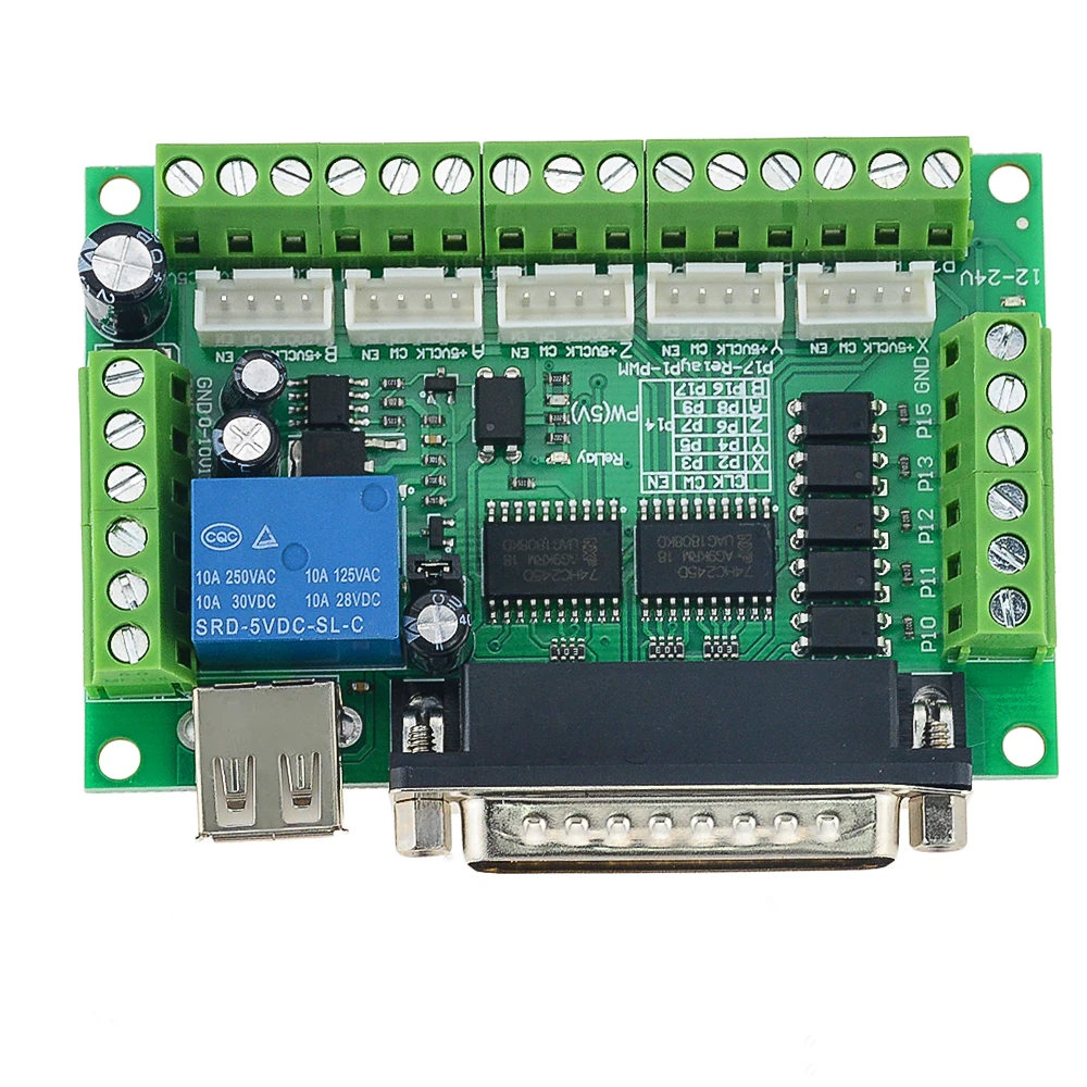 Upgraded 5 Axis CNC Interface Adapter Breakout Board for Stepper Motor Driver Mach3 +USB Cable hot sale and LPT Cable