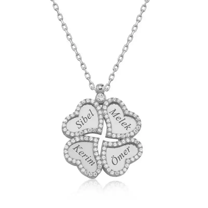 Silver Is Coated Clover Lady Necklace Women 925 Sterling Fine Jewelry Wedding Party Birthday Gift - Box - Pendant - Chain Choker - Female - Ladies - Fashion