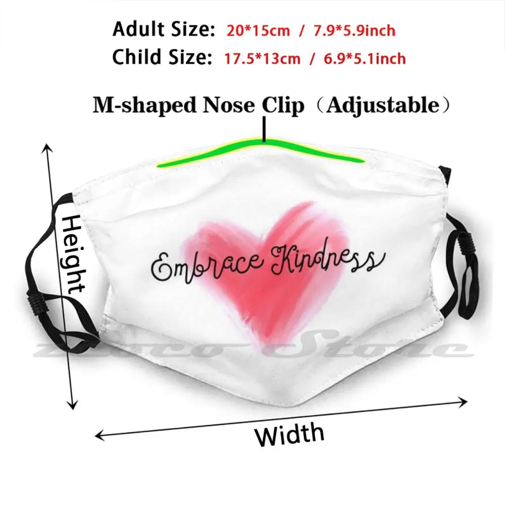 Embrace Kindness Full Heart Mask Cloth Reusable Print Filter Washable Embrace Kindness Simple Heart Pink Fun
