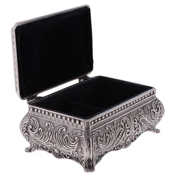 Retro Rectangle Jewelry Box Flower Sculpture Trinkets Chest Jewelry Case