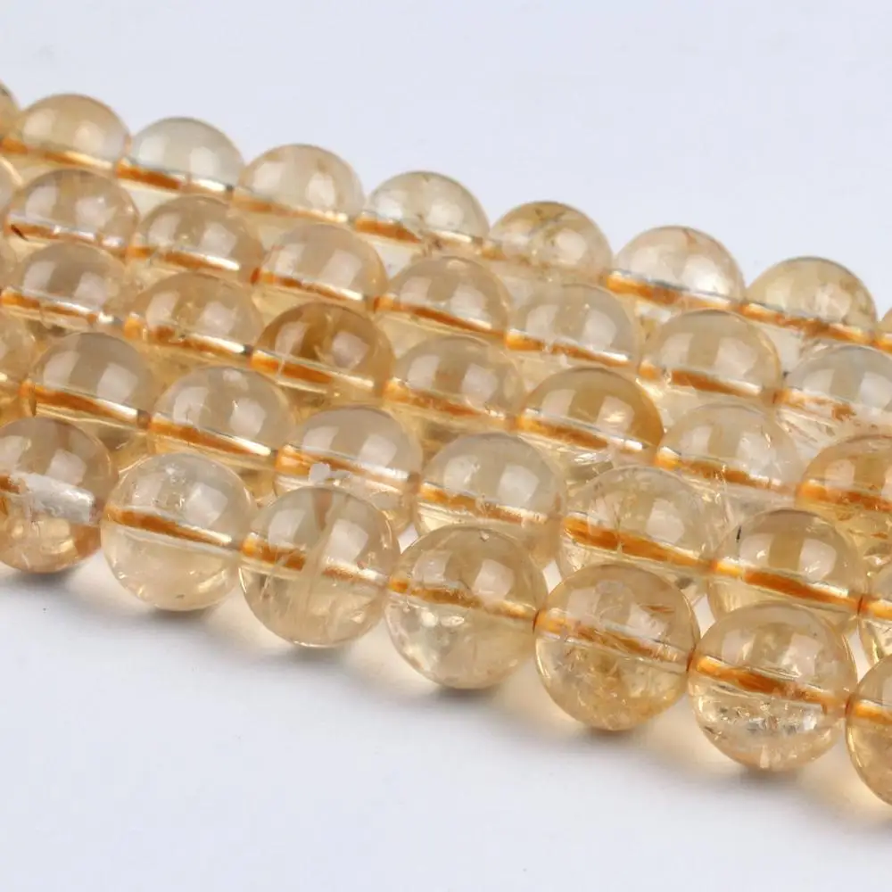 Natural Round  Citrine Crystal Gemstone Loose Beads 4 6 8 10 12mm For Necklace Bracelet DIY Jewelry Making