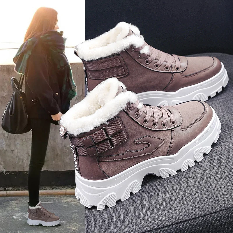 

Winter Woman Boots Nice Pop Nice Lace Up Sports Shoes Korean Women High Top Warm Cotton Casual Shoes