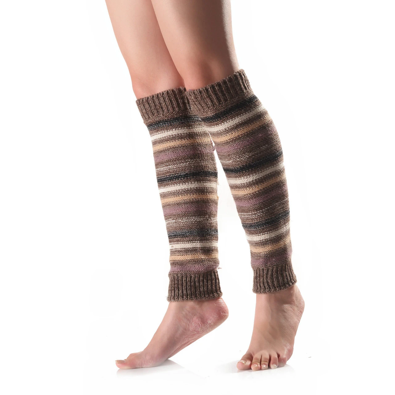 Womens Autumn Winter Stripes Leg Warmers Girls Thermal Knee Length Boot Socks Knitted Footless Warm Leg Socks