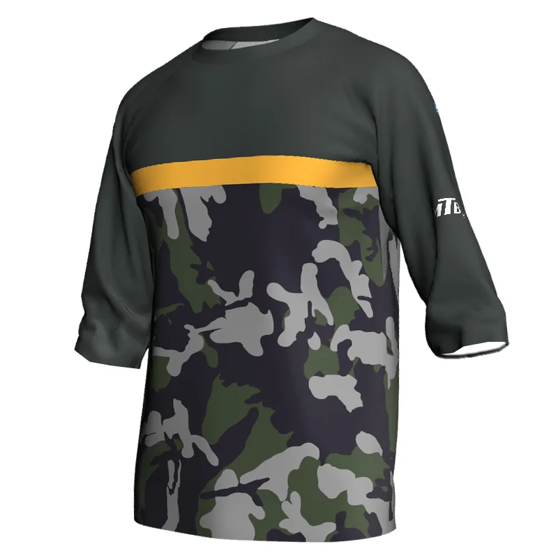 3/4 แขน MTB Downhill เสื้อเจอร์ซีย์นักปั่นจักรยานเสือภูเขา Offroad DH Breathable รถจักรยานยนต์ Motocross กีฬาเสื้อผ้า Camo ทหาร Top