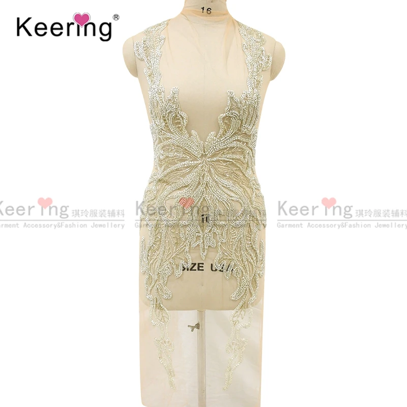 Elegant Butterfly Beads Body for Bridal Dress Gold & Silver WDP-003 Embellishment for Wedding Gown