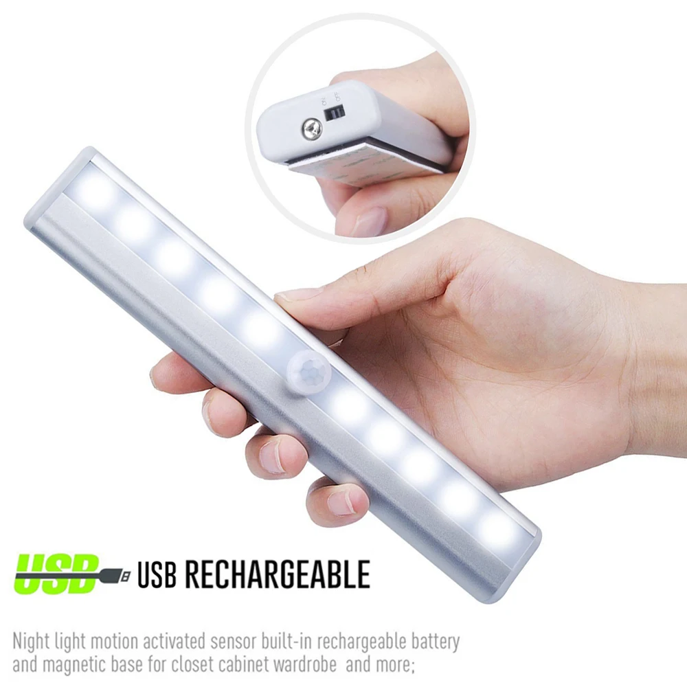 

USB Rechargeable Motion Sensor Under Cabinet Light 6/10/20leds Night Lamp for Home Staircase Closet Aisle Decorative Nightlights