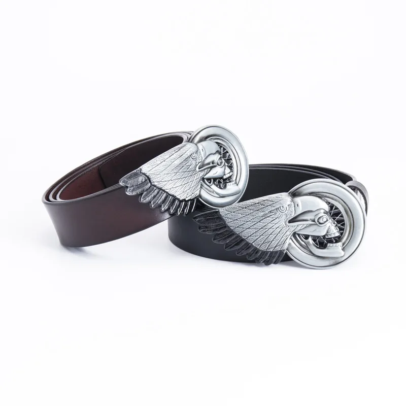 

New style men's personality style eagle belt buckle real cowhide smooth buckle casual fashion all-match belt