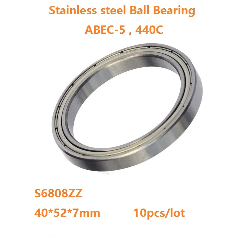 

10pcs/lot ABEC-5 S6808ZZ S6808 ZZ Stainless steel Ball Bearings 40*52*7mm Thin Wall Deep Groove Ball bearing 40×52×7mm