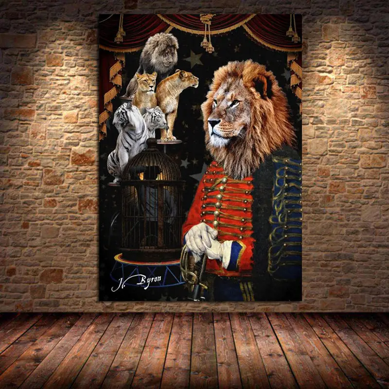 Mafia Lion Smoking In Suit Play Snooker Canvas Painting Wall Art Posters Prints Pictures for Living Room Decor Cuadros Unframed