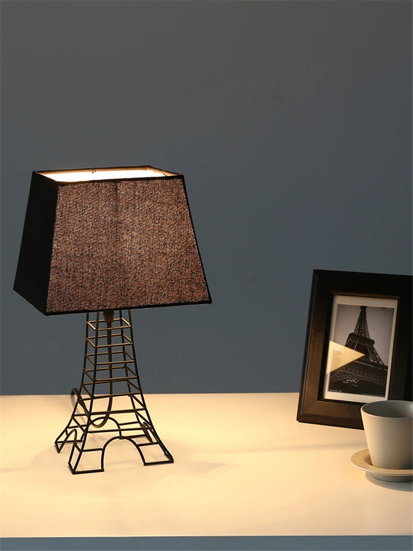 Nordic Iron Eiffel Fabric Shade Table Lamps Living Room Study Bedroom Modern Bedside Desk Lights Deco Home Table Lights Fixtures