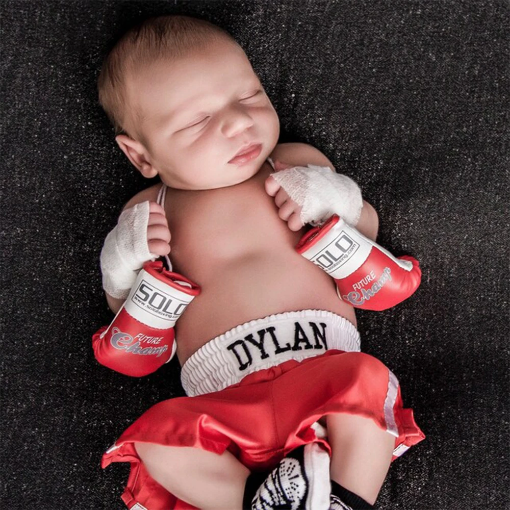 Newborn fotografia adereços bebê boxe conjunto luvas calções bebe foto tiro bebê menino photoshot mini mão luvas envoltórios