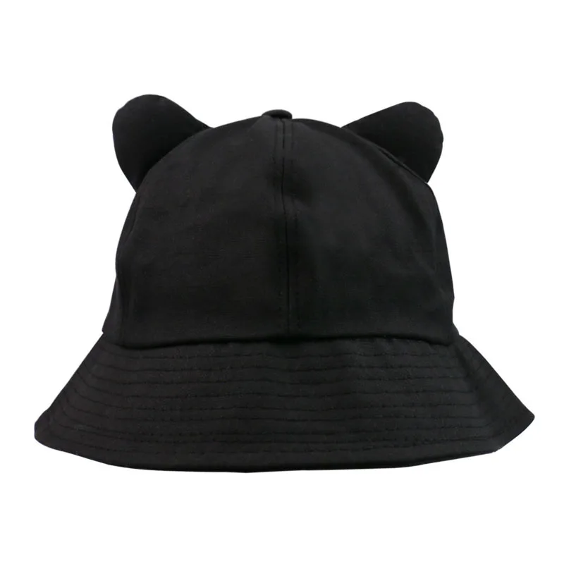 FOXMOTHER New Cute Fashion Yellow Pink Solid Color Cat Ears Bucket Hat Women Korean