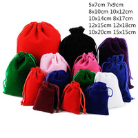 10 Pcs/Lot Velvet Package Bags for Jewelry 8x10/12x15/15x20/20x25cm Wedding Candy Christmas Gift Pouches with Drawstring