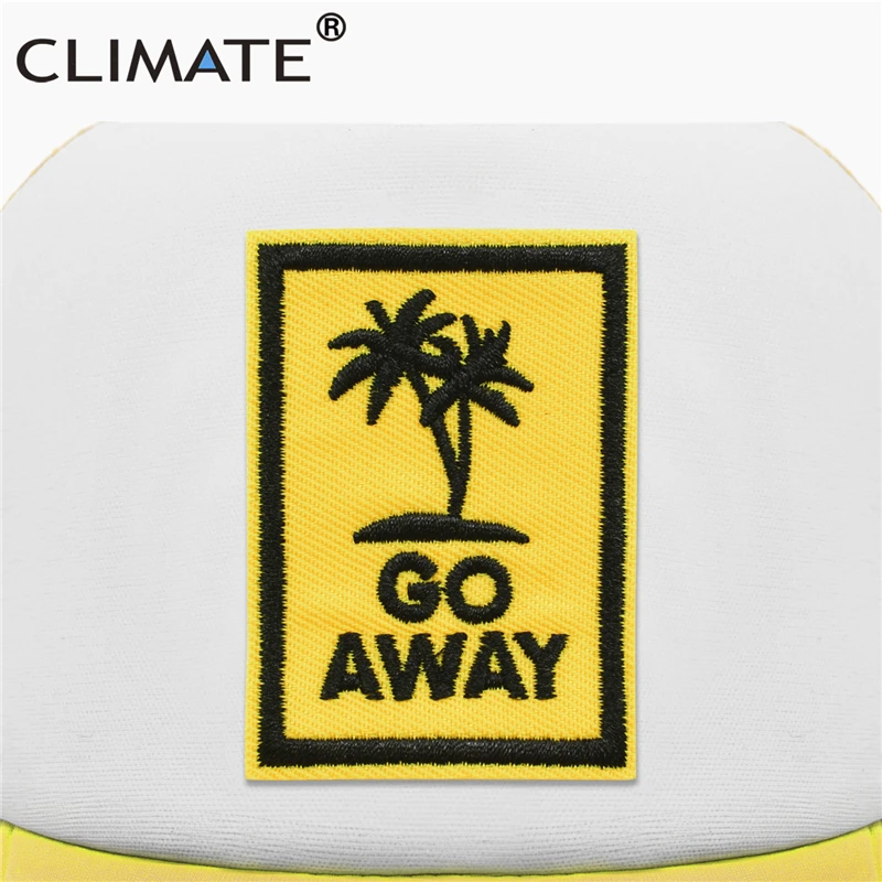 CLIMATE Go Away Trucker Cap Hat Seaside Vacation Caps Sandbeach Coconut Holiday Mesh Cap HipHop Hat for Men Women Youth