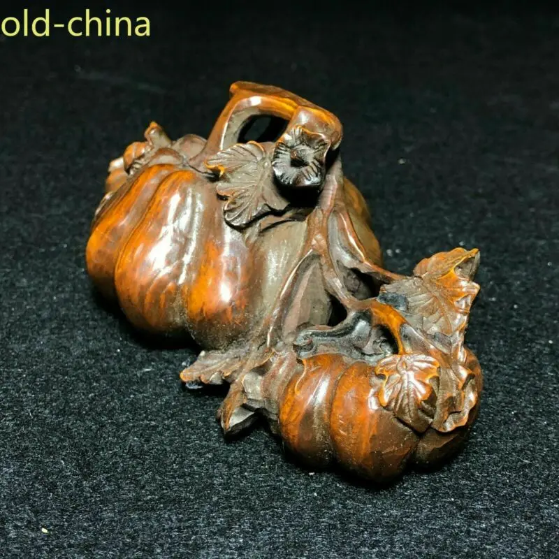 Collectible Japanese Netsuke Old Vintage Boxwood Carved Longevity Pumpkin Statue