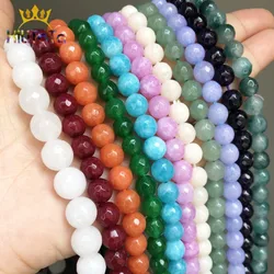 Natural Faceted Chalcedony Jades Stone Beads Colorful Round Spacer Beads For Jewelry Making DIY Bracelet Ear Studs Accessories