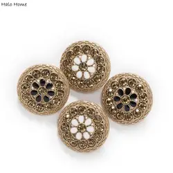 5pcs Zircon Enamel Round Metal Shank Buttons Sewing Scrapbooking Home Clothing Replace Handmade Crafts Accessories Decor 22mm