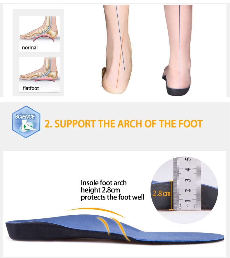 Plattfüße, Fußgewölbeunterstützung, Orthesen, Höhe 3 cm, hochwertiges 3D-Premium, bequemes orthopädisches Plüschtuch, Fußpolster – Detail 5