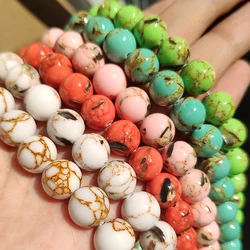 Multicolor Shell Howlite Spun Gold color Round Beads Loose Spacer Beads for Jewelry Making DIY Handmade Bracelet 15inch
