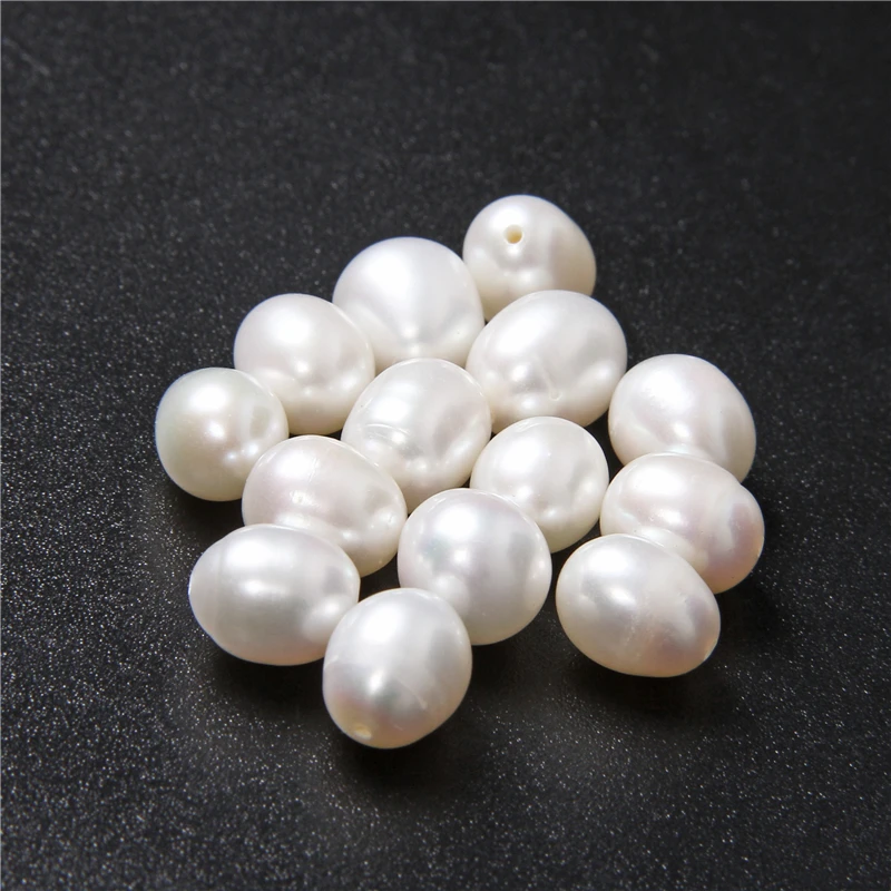 8-9mm Half Drilled Drop Natural Pearls Cultured White Oval Pearl Beads Half Hole Jewelry Making DIY Accessories Craft Earrings