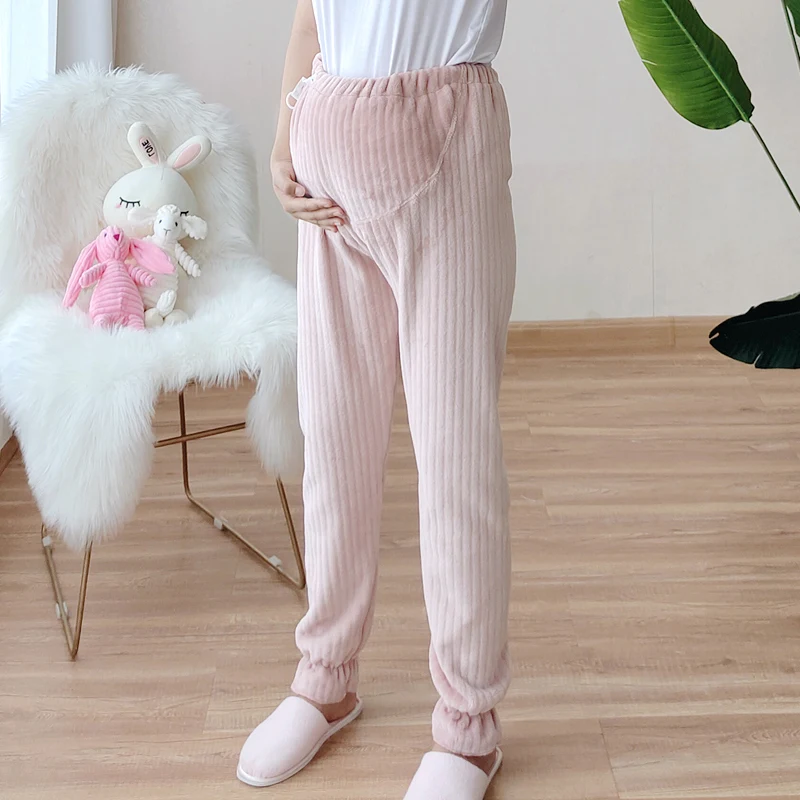 Women Sleep Bottoms Autumn Winter Flannel Pants Leisure Soft Sweet Coral Fleece Stylishd Adjustable Pregnant Female Sleepwear