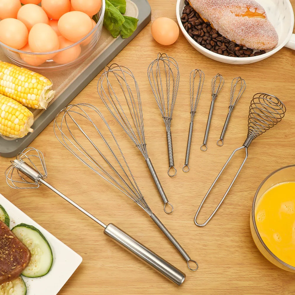 Hand Mixer Stainless Steel Egg Beater Shaker Mini Wire Whisks Milk Frother Blender Kitchen Accessories 8/13/15.5/18/21/26/31CM