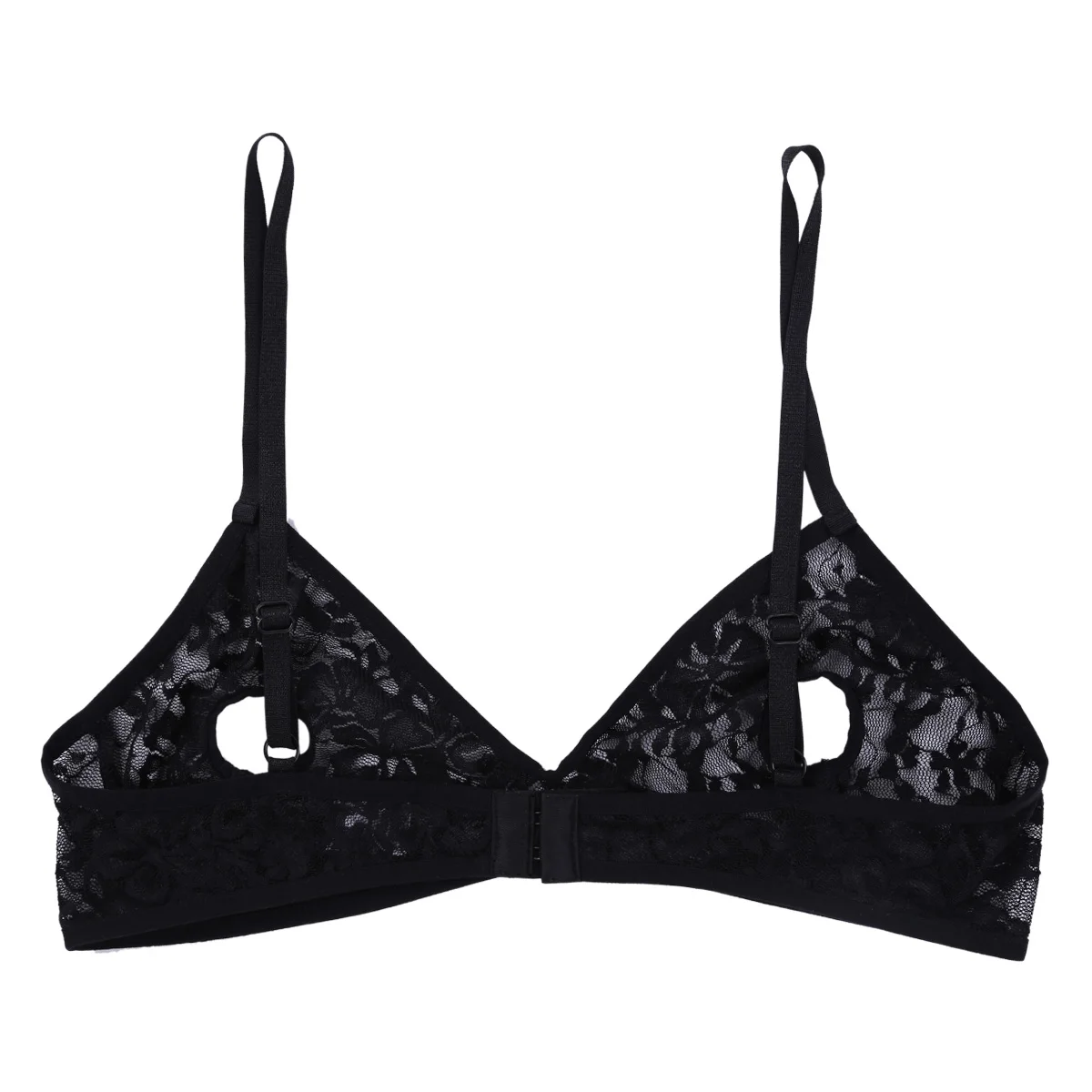 iEFiEL Women Lingerie Sheer Sexy Lace Floral Open Nipples Bra Top Wire-free Unlined Triangle Cup Hollow Out Straps Bralette Vest