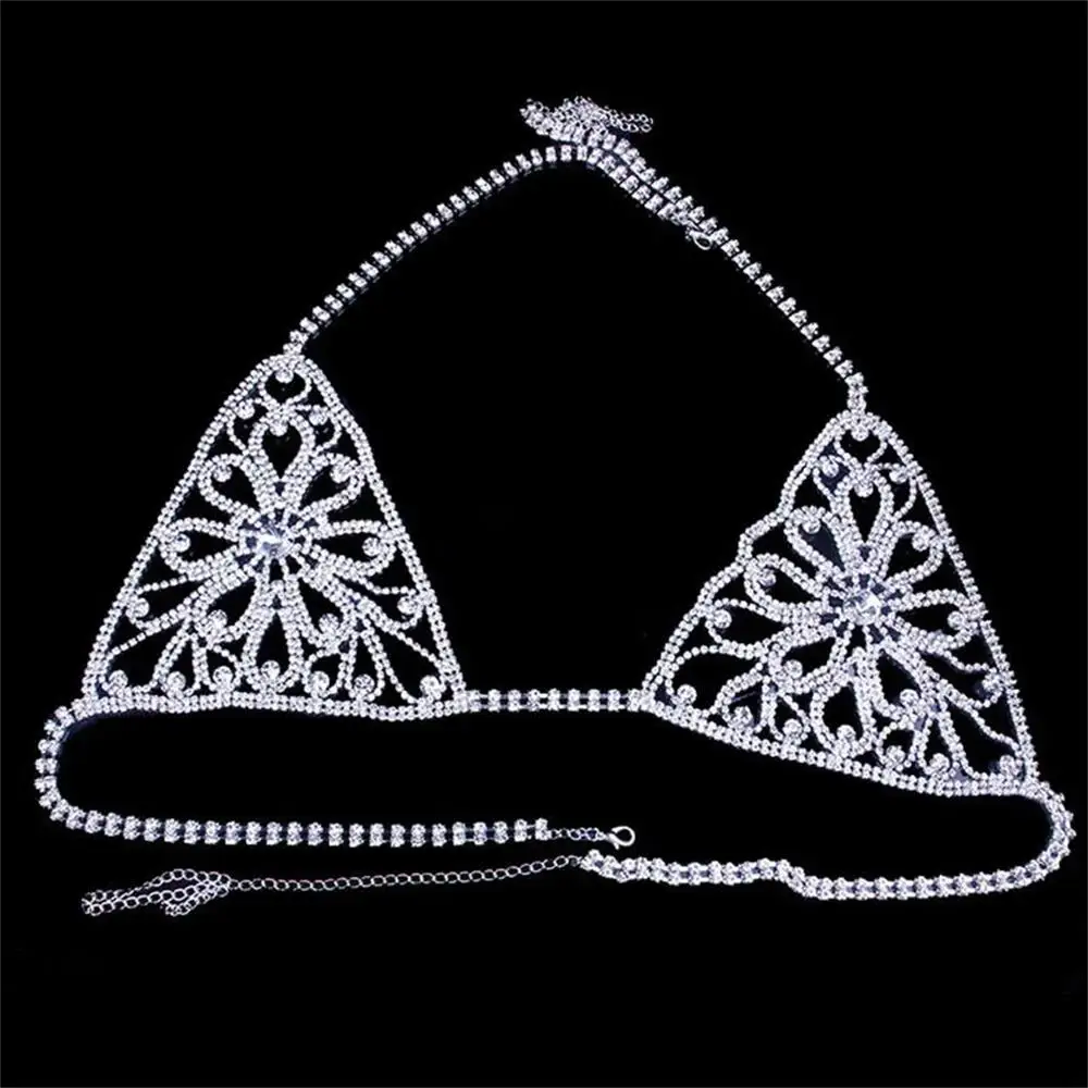 Sutiã e Tanga em Forma de Flor para Mulheres, Sexy Bralette, Malha De Metal De Strass, Cadeia De Corpo De Cristal, Biquíni Jóias, Luxo, Designer