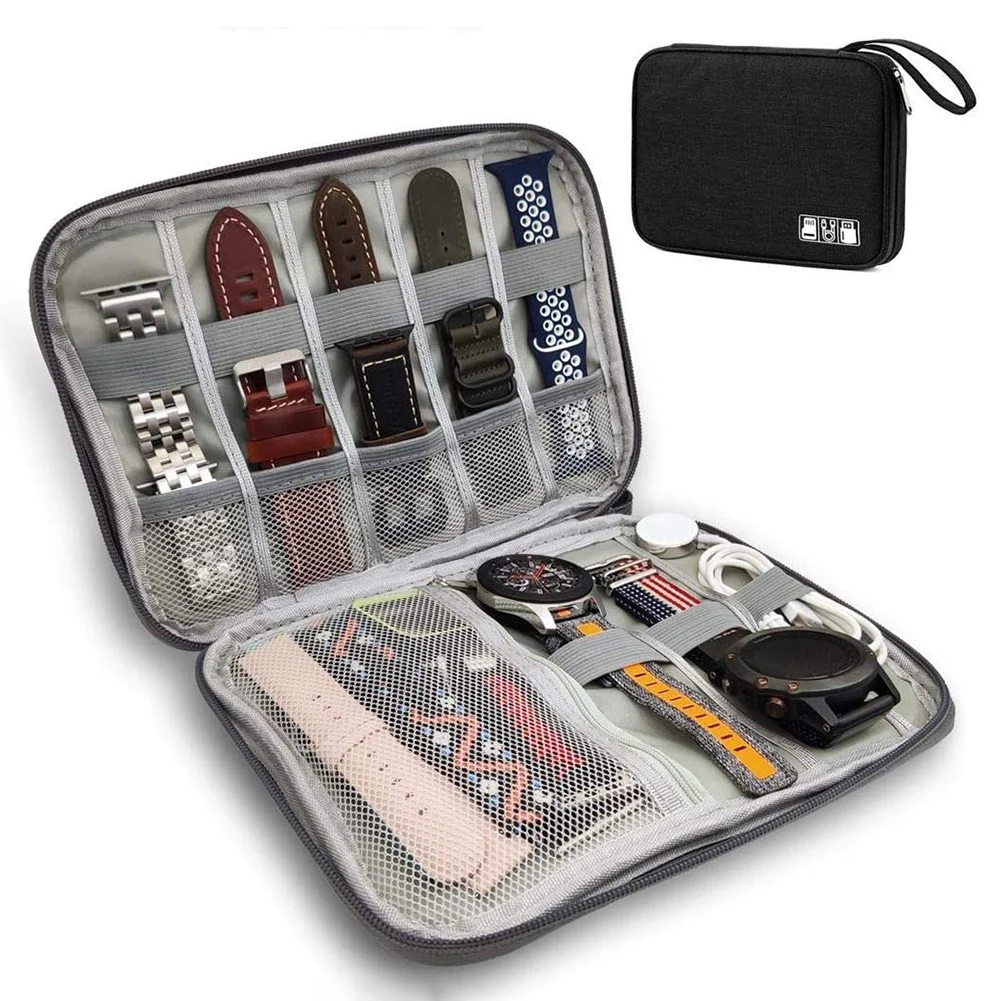 유니버설 휴대용 시계 스트랩 주최자 시계 밴드 보관 가방 데이터 케이블/모바일 전원 시계 밴드 홀더 여행 케이스 파우치