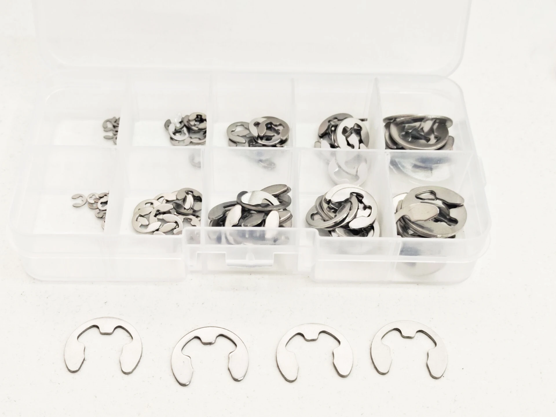 

304 stainless steel E-shaped washer classification kit shaft fastener M1.5~M10 circlip fixing ring stainless steel 120pcs