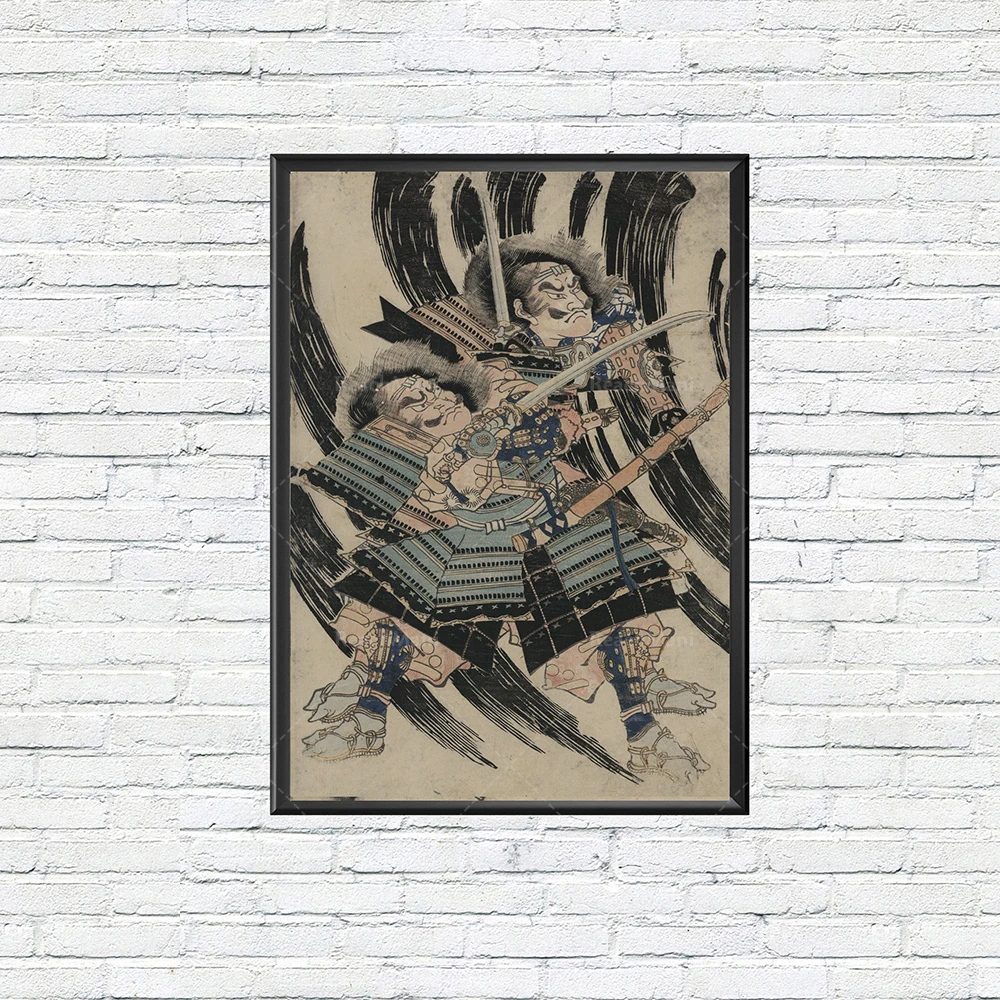 Fight with the devil prints Fight with the devil 3 sets of vintage posters Japanese samurai triptych samurai art battle scene Uk