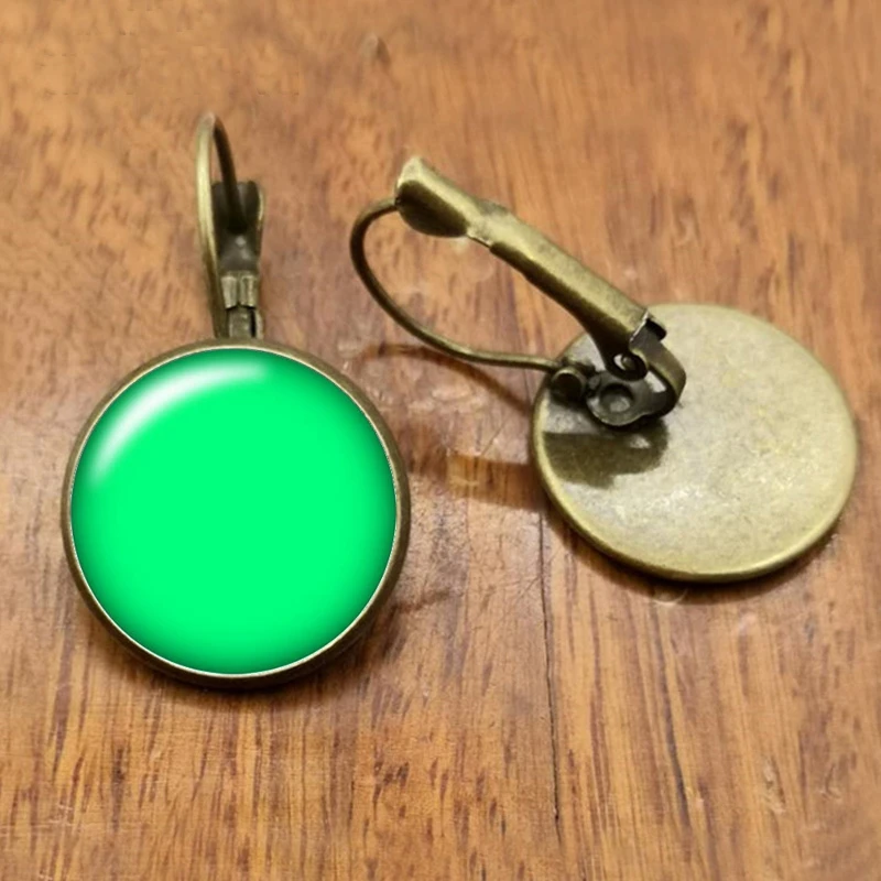 Fashion Beauty Solid Color 16mm Round Photo Glass Convex Earrings
