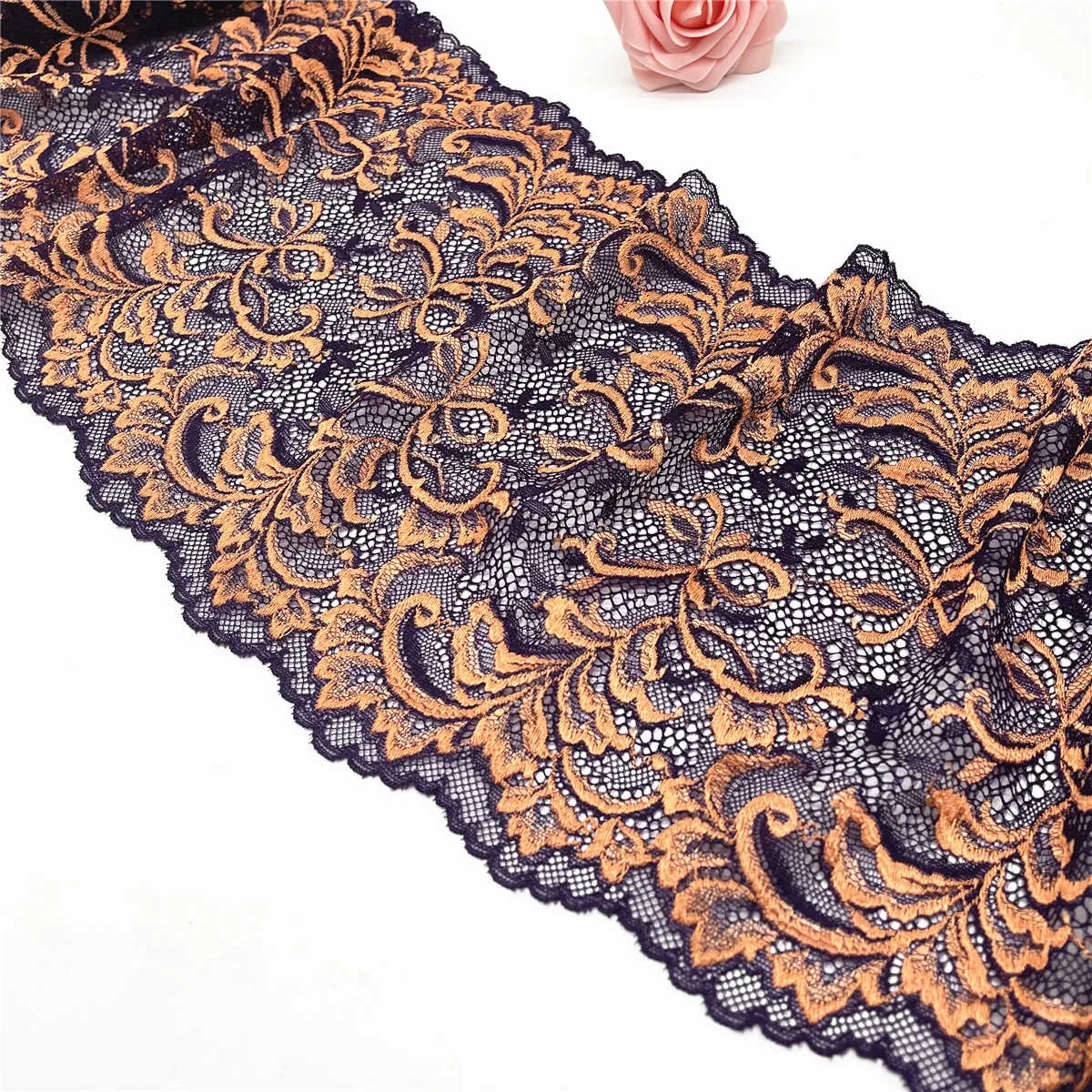 3y/lot Width 8 1/2 inch (21cm) Orange Elastic Lace Trim For Skirt Hem Clothes Sewing Material DIY Apparel Dress Fabric