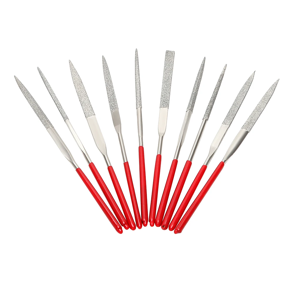 Hand Tools 10Pcs Mini Needle File Set for Ceramic Glass Gem Stone Hobbies and Crafts Diamond Coated MTS013 140mm