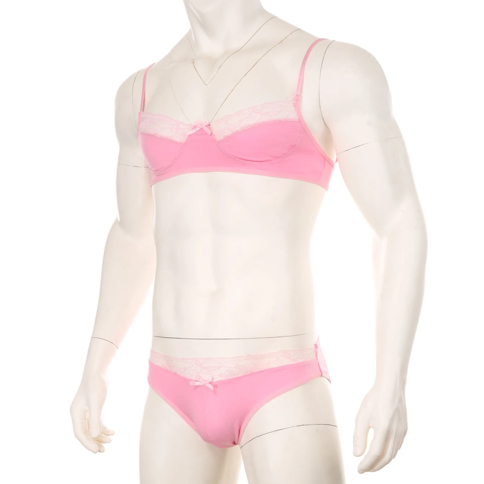 Conjunto de lencería Sexy para hombre, Sissy Sujetador de encaje, ropa interior breve, ropa de dormir exótica