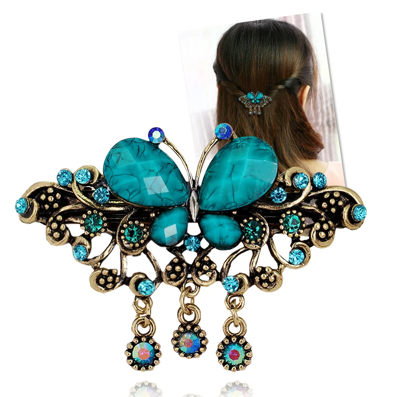 Vintage Women Elegant Butterfly Retro Charm Hair Barrette Rhinestone Hair Clip Hair Accessories