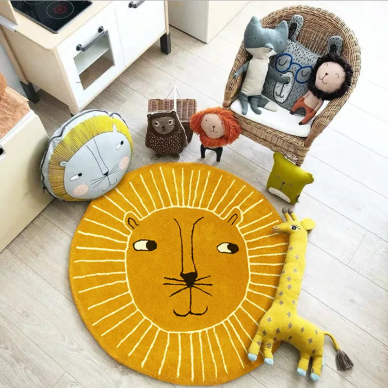 INS Nordic New Cartoons Mat For Children Baby Play Mat Round Carpet Lion Playmat Baby Photography Props Living Room Carpet