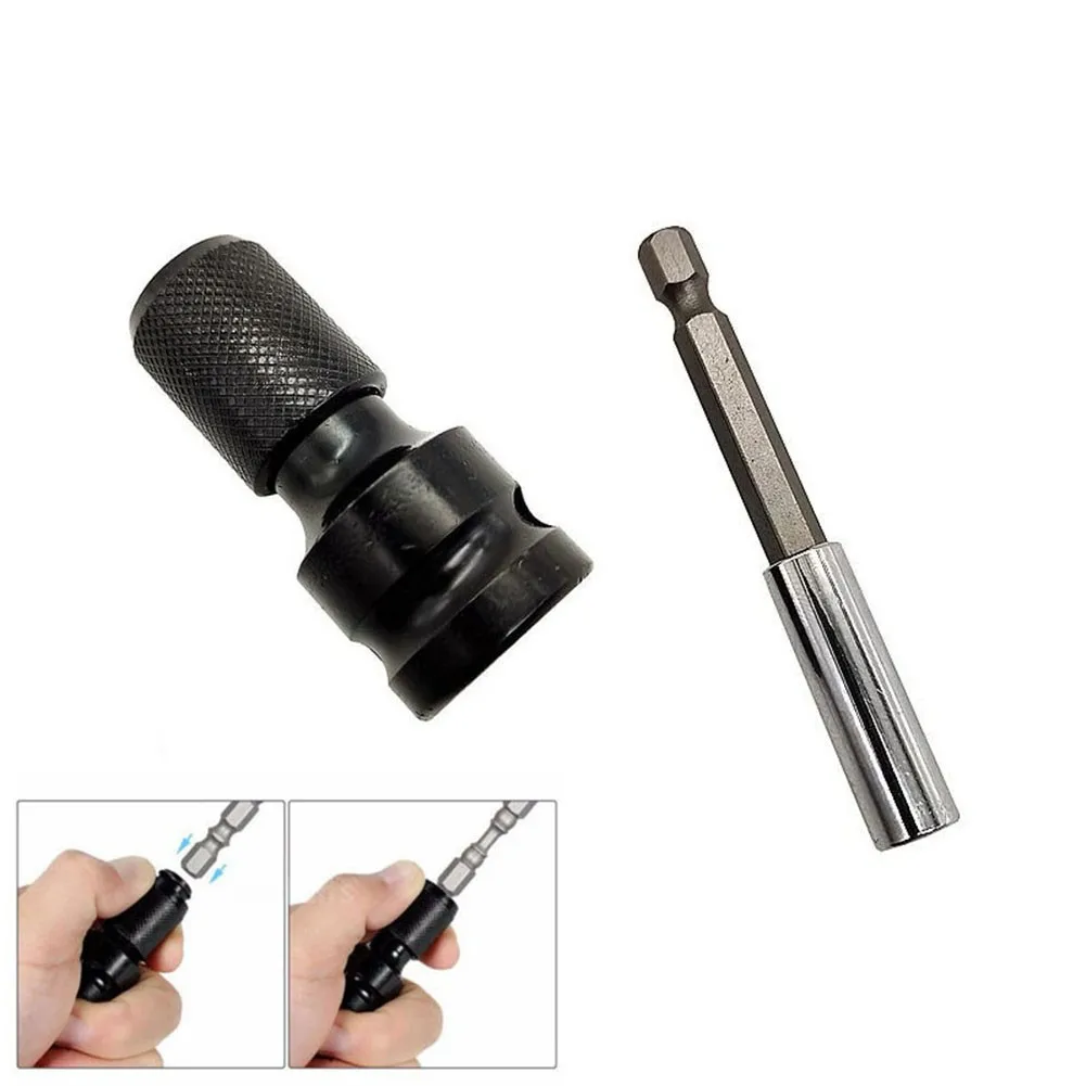 1/2 Square Female Drive To 1/4 Hex Socket Converter Adapter W/ 75mm Bit Holder For Power Impact Wrench
