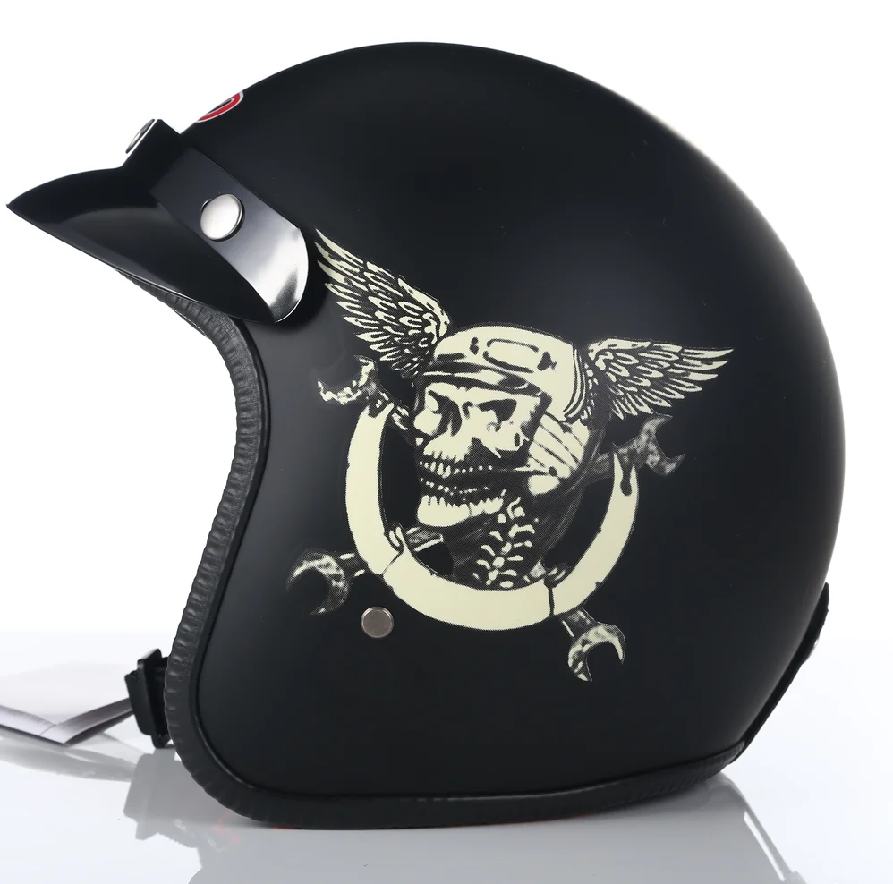 Vintage Cool Personality Skull Motorcycle Helmet Retro Casco Chopper Vintage Open Face Old School Casque Moto Cacapete DOT