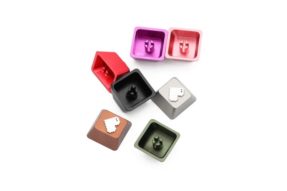 Pixel Heart anodized aluminum keycaps with anodizing  for custom mechanical keyboards cherry profile grey black red green silver