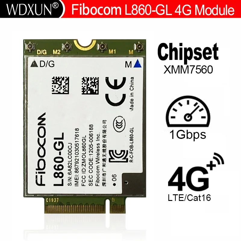 Fibocom L860 L860-GL Cat16 LTE FDD TDD  1Gbps DL Cellular Module chipset Intel XMM 7560 LTE-A Pro for Windows 10 Linux