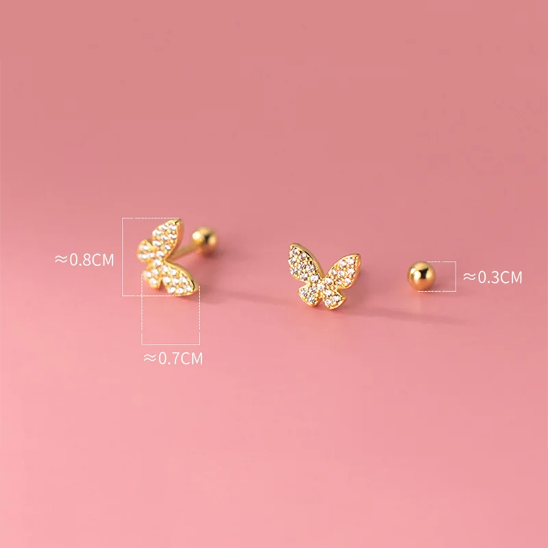 KAMIRA 925 Sterling Silver Romantic Simple Butterfly Zircon Spiral Bead Stud Earrings for Women Party Charm Lovely Sweet Jewelry image 2
