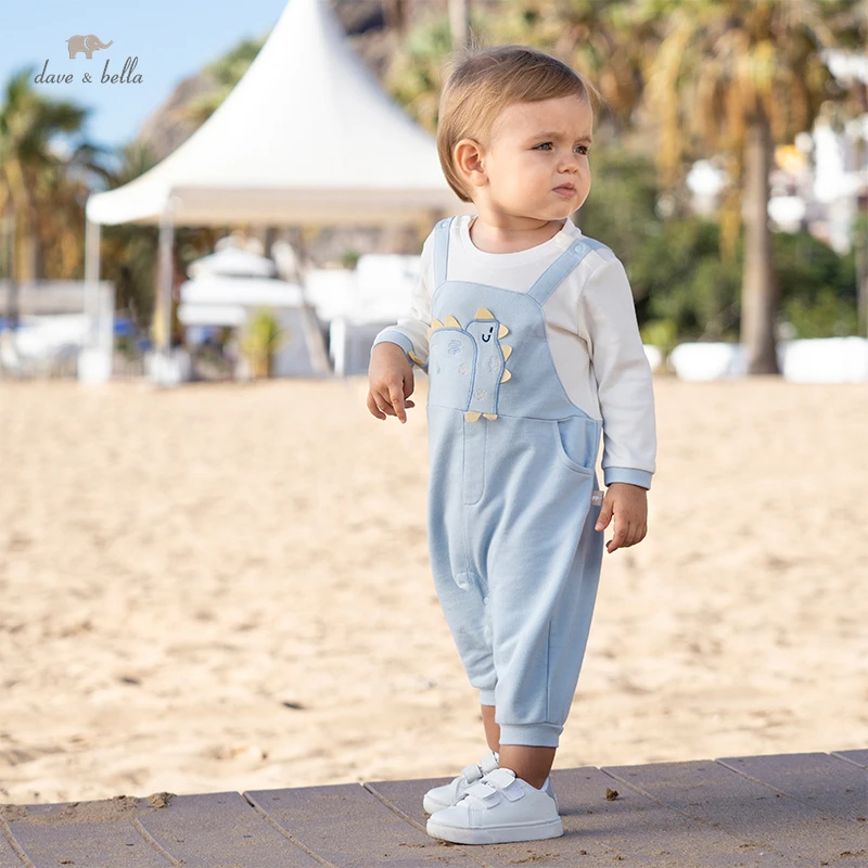 DB1220453 dave bella spring new born baby boys fashion cartoon print jumpsuits infant toddler clothes children romper 1 piece