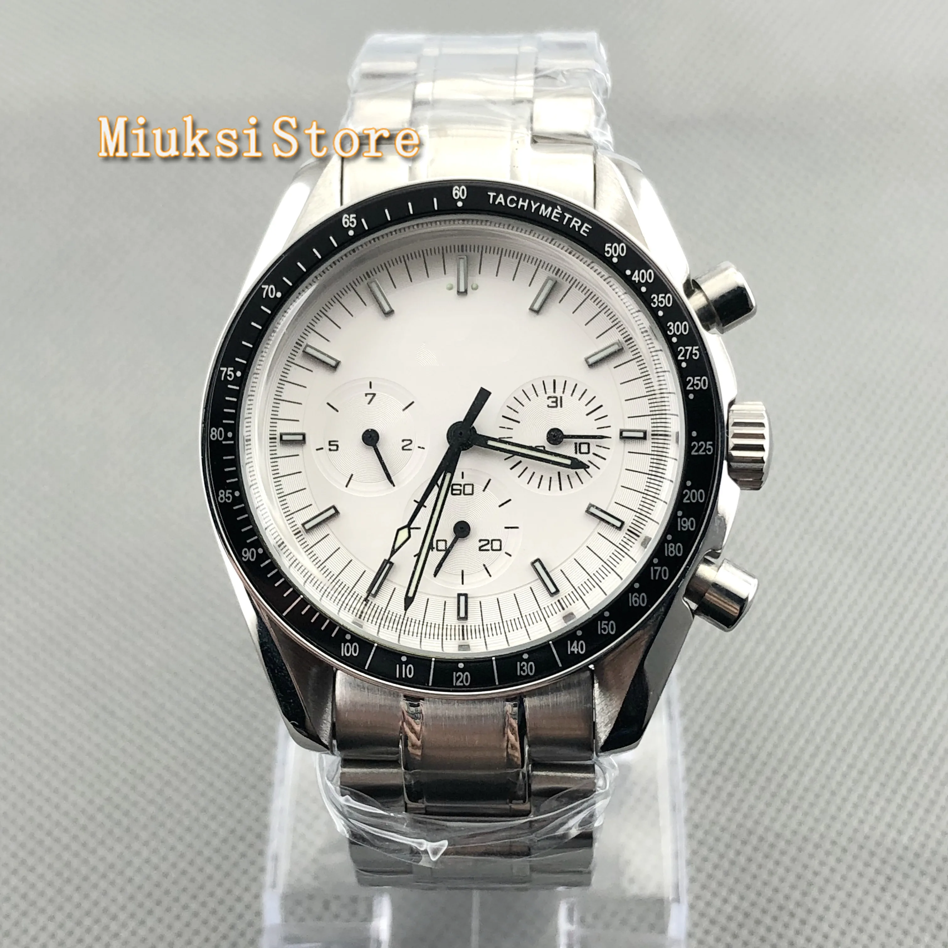 Bliger 40mm Luxury Machinery mens Watch without logo white dial week date indicator multifunction steel strap automatic watches