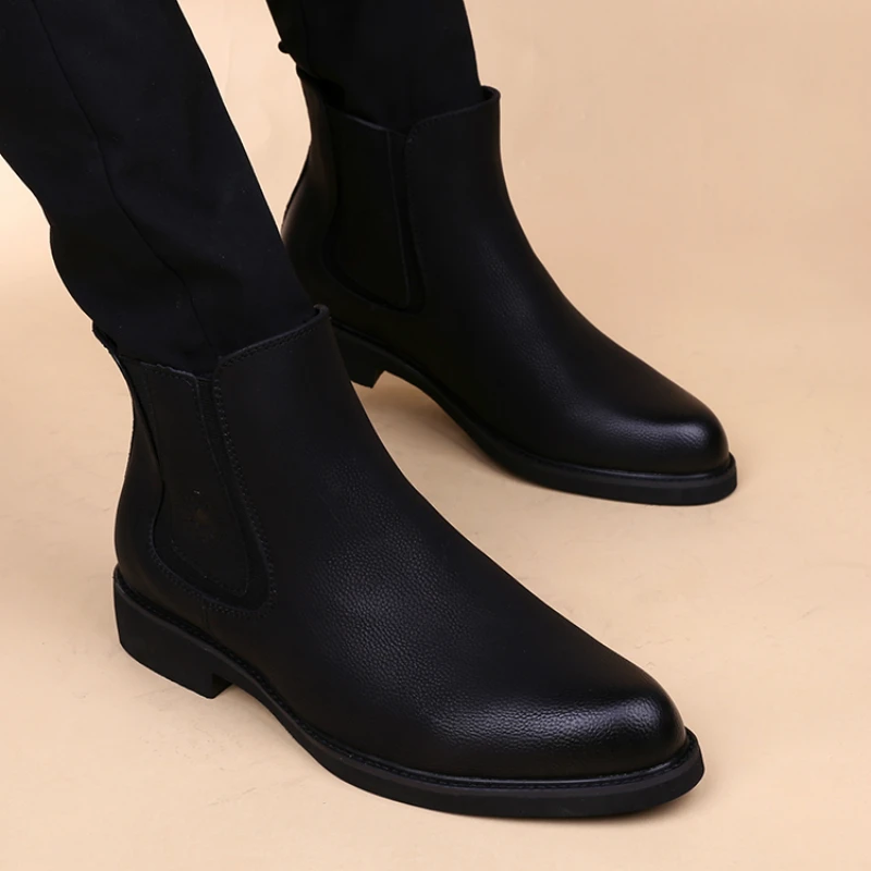 mens fashion wedding party dresses chelsea boots genuine leather shoes point toe platform boot gentleman ankle botas masculinas