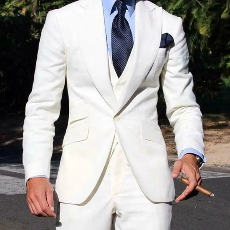 

White Men's Groom Suits Wedding Suits Groomsman Suit Blazer Formal Business Blazer Bridal Tuxedos 3 PCS Slim Fit Suits For Men